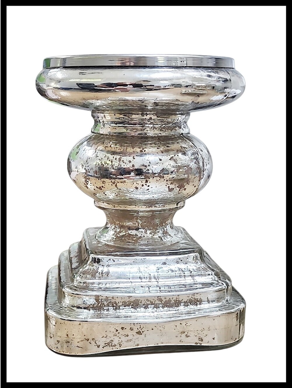NEW Pottery Barn Antique Mercury Glass Pillar Candle Holder Silver 2 Available